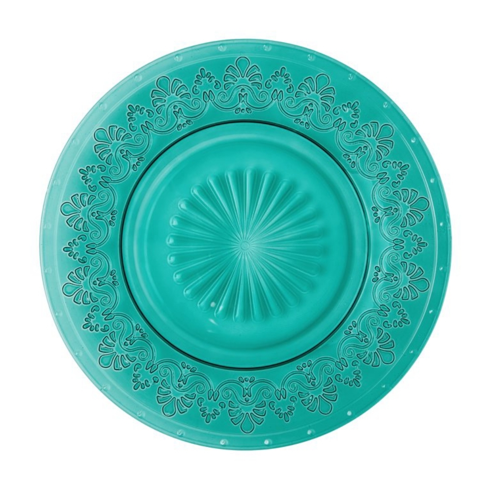 Salad Plates 🌺 New Pioneer Woman Cassie Glass Salad Plate, Teal Blue Set of 4 - Picture 5 of 7